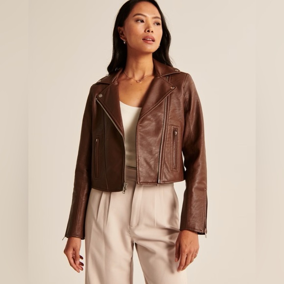 Abercrombie & Fitch Jackets & Blazers - NWT Abercrombie & Fitch Vegan Leather Moto Jacket in Dark Brown